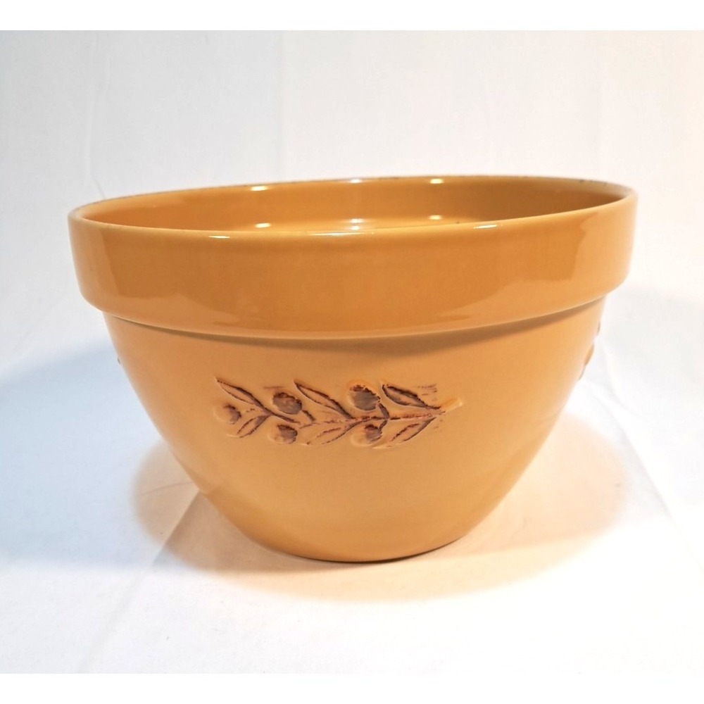 Cerutil Stoneware Portugal Mustard Yellow Embossed Leaf Mixing Bowl Oven Safe